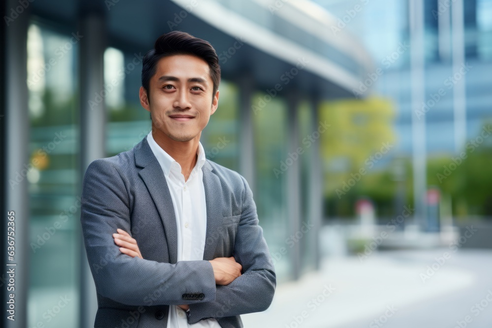 Portrait of a confident asian businessman standing with arms crossed outdoors Portrait of a confident asian businessman standing with arms crossed outdoors