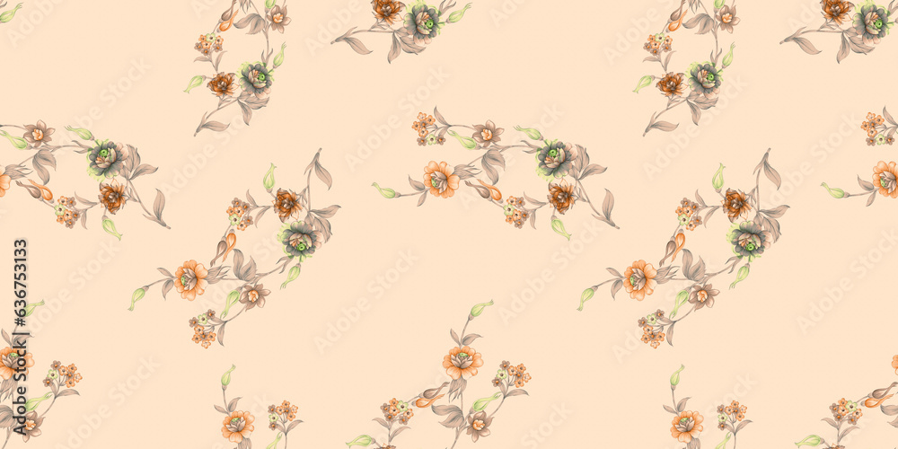 beautiful flower pattern, floral seamless allover design, watercolor flower. geometric Textile Design with background - illustration