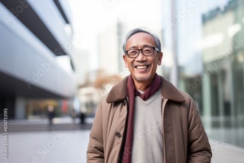 Portrait of senior asian man wearing coat in the city. © Eber Braun