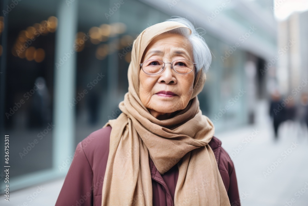 Portrait of an elderly asian muslim woman wearing hijab in the city Portrait of an elderly asian muslim woman wearing hijab in the city