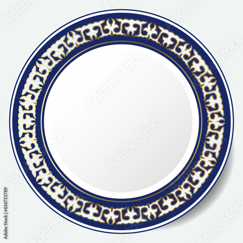 Round Frame, workpiece for your design. Ornamental elements and motifs of Kazakh, Kyrgyz, Uzbek, national Asian decor for plate, textile and print design. Circle frame. Vector. 