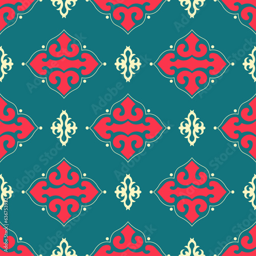 Seamless Asian pattern of the nomads of Central Asia and Kazakhstan, Kyrgyzstan. Nomadic ethnic stamp style. Asian ornaments.	
