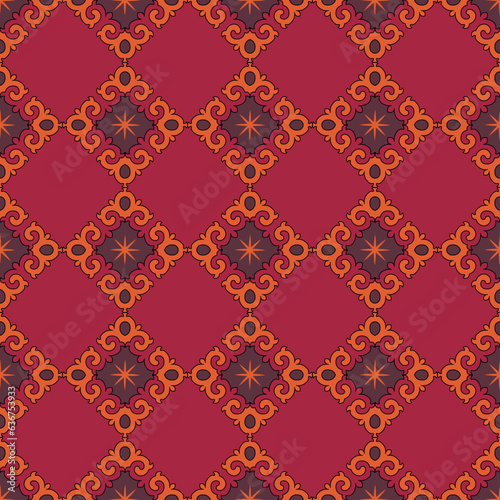 Seamless Asian pattern of the nomads of Central Asia. Nomadic ethnic stamp style. Asian ornaments.	