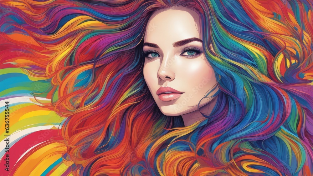 Digital colorful art portrait of a girl