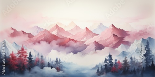 Mountain Peaks minimalist watercolor landscape art 