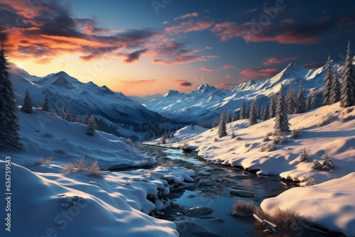 Mountains covered in snow for winter holidays. Merry christmas and happy new year concept. Background © top images