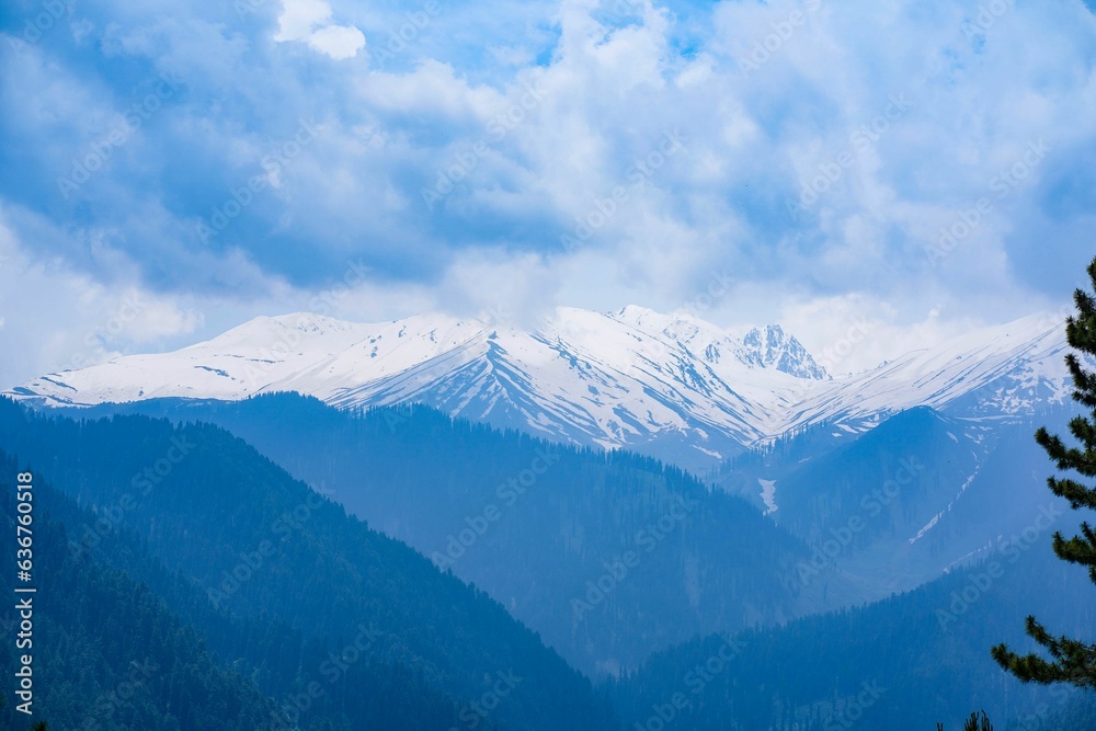 Scenic View of Ice Capped Himalayan Peaks at Gulmarg, Kashmir