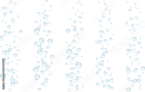 Sparkling water in transparent glass with fizzing effect and bubbled stream. Realistic blue bulb bleb circles of air. Vitamin capsule dissolved in aqua beverage, releasing vapor and motion of spheres.