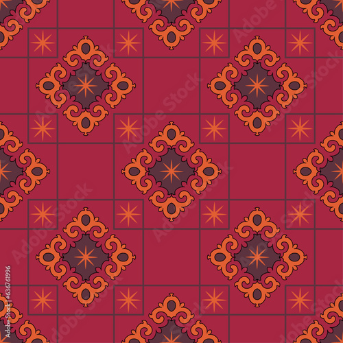 Seamless Asian pattern of the nomads of Central Asia. Nomadic ethnic stamp style. Asian ornaments.	