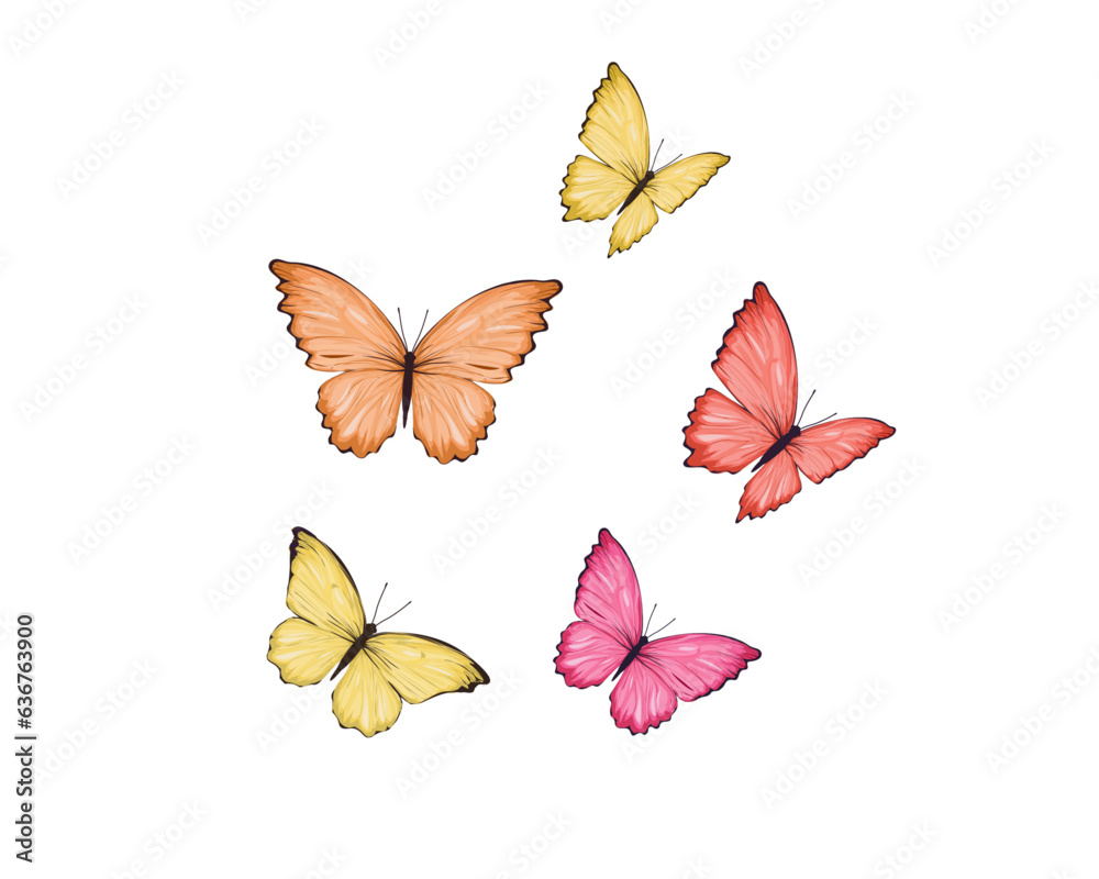 set of butterflies colorful