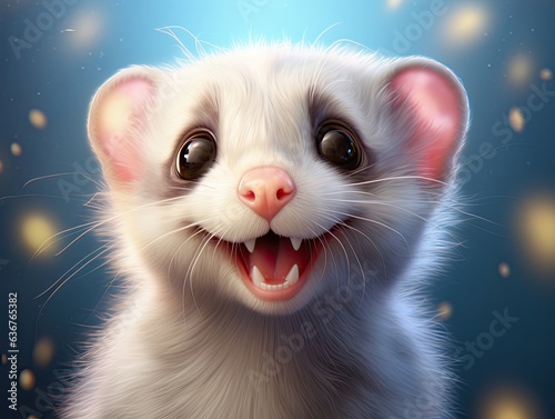 a cute and happy ferret with eyes wide open in cartoon style