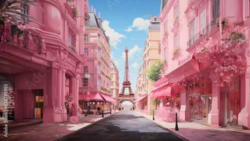 Paris street in the town country, pink style