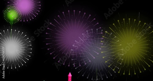 Multicolored isolated fireworks on black background. Diwali festival celebration fireworks background. for July 4, New Year's Eve.