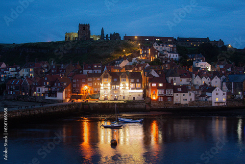 Night Shot of Whitby Seaside Town in North Yorkshire, England, UK