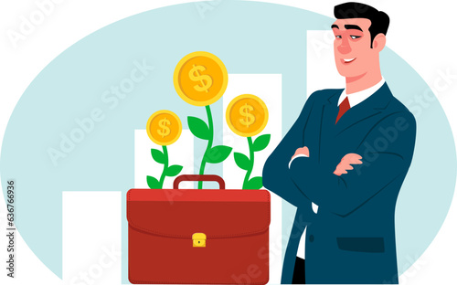 Financial consultant, male securities and commerce specialist. Stock vector illustration