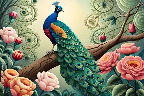 peacock on the tree generated AI © PhotoFusionist 