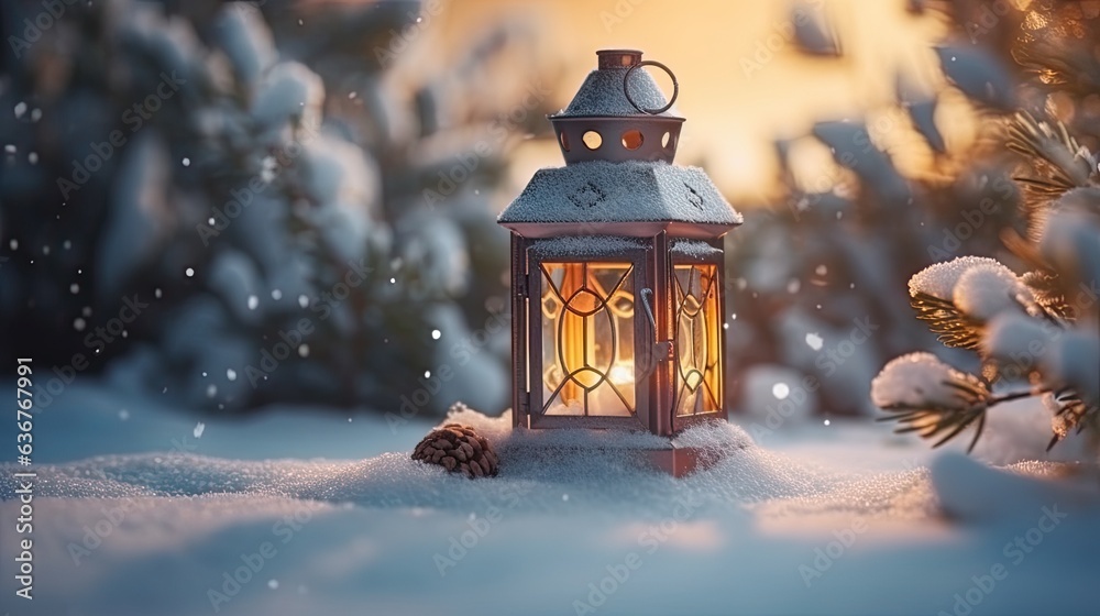 Christmas Lantern On Snow Christmas Lantern On Snow