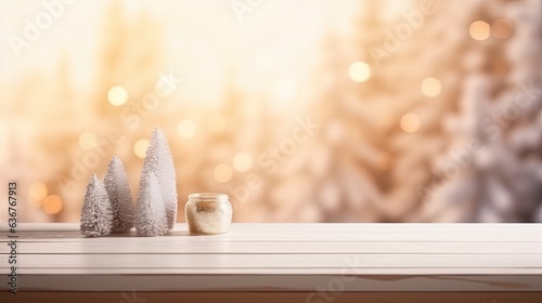 Top counter with winter Christmas landscape in background
