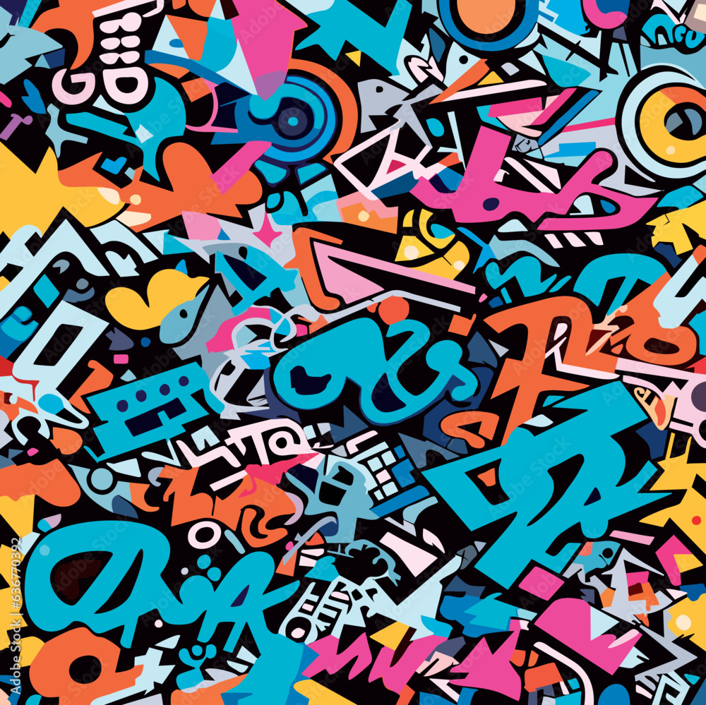 Fototapeta premium Vector abstract graffiti drawing of geometric shapes and abstract letters. Energetic art for design. EPS-10
