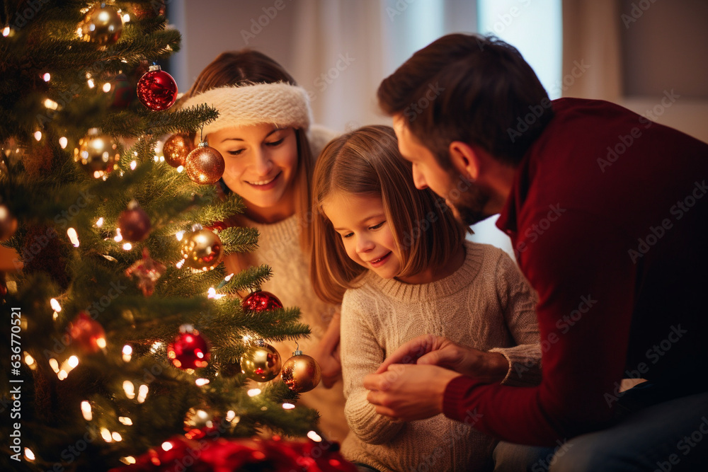 Families Sharing Stories Around a Lit Christmas Tree, Christmas Eve, love Families Sharing Stories Around a Lit Christmas Tree, Christmas Eve, love