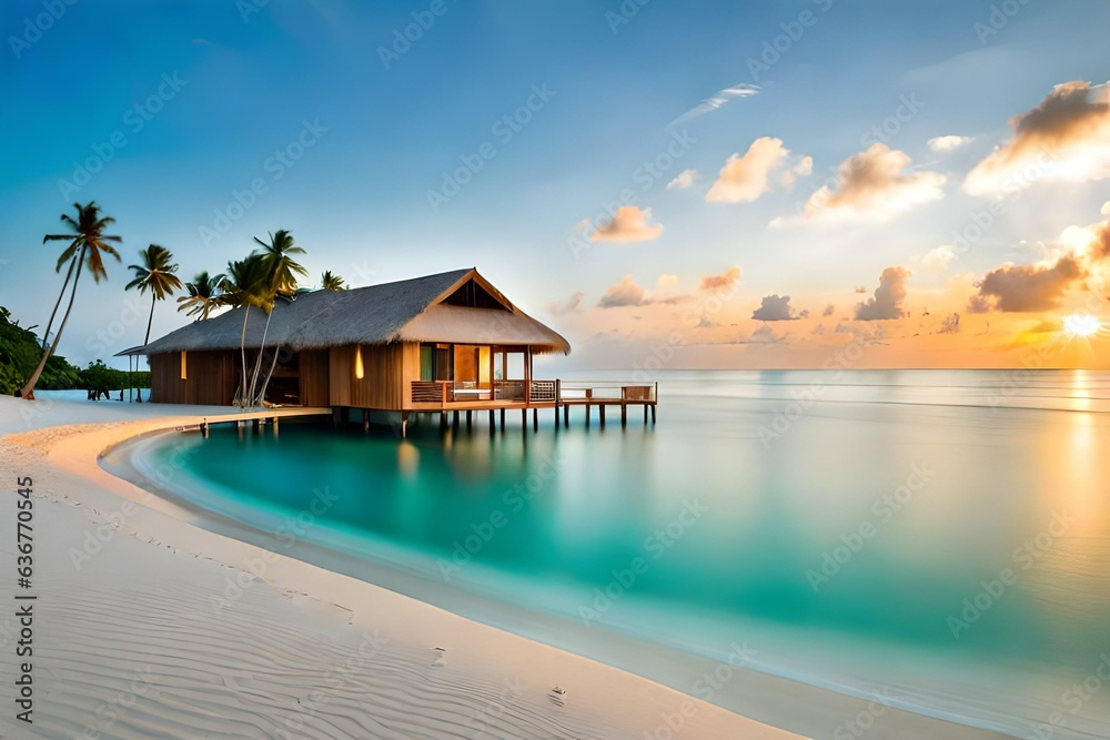 Travel, tourism and relaxation in the resort of the Maldives. Paradise tropical beach. Paradise tropical beach. The best place for holidays and health.