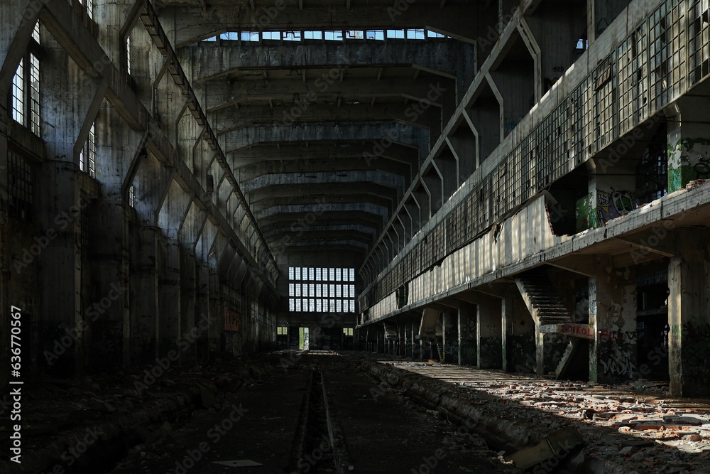 Gloomy interior of an old abandoned factory.