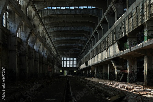 Fototapeta Naklejka Na Ścianę i Meble -  Gloomy interior of an old abandoned factory.