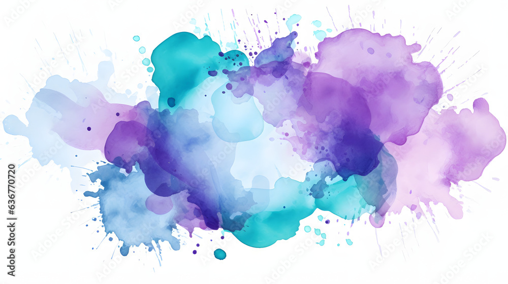 teal and purple watercolor splashes