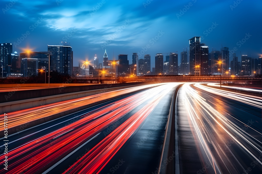 Time lapse photography of vehicle lights on the bridge at night in city