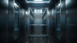 Large empty metal modern elevator. generative ai