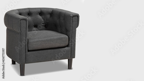 Closeup of dark grey Chesterfield Bisset chair isolated on white copy-space background. photo