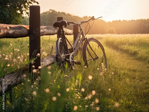 bicycle against rustic landscape photo