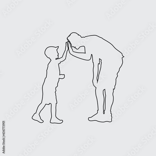 father and son high five line art