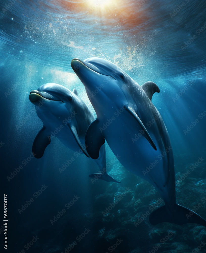 Fototapeta premium two dolphins in the middle of the ocean