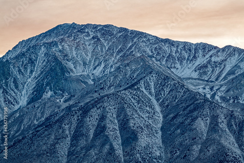Snow dusted mountain peaks at sunset near Bishop, California, USA