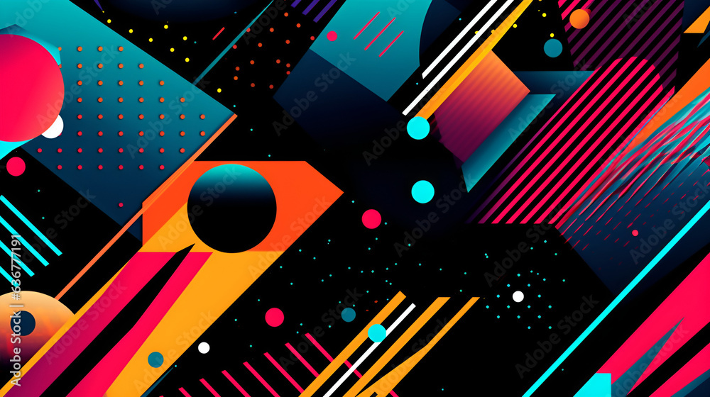 Different vibrant colored geometric shapes on a black background