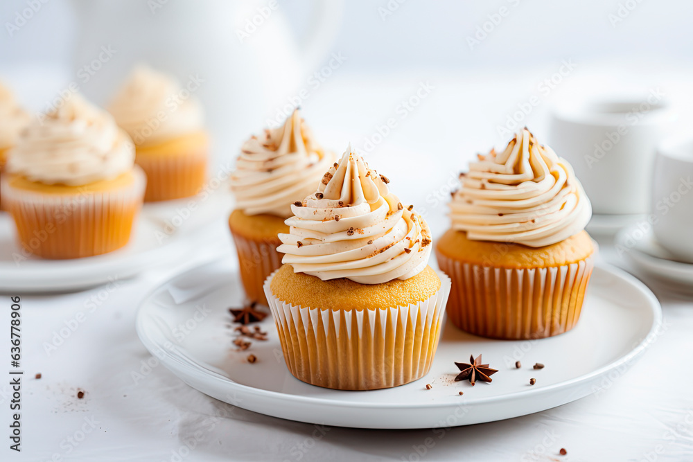 Pumpkin cupcakes on a white table Pumpkin cupcakes on a white table