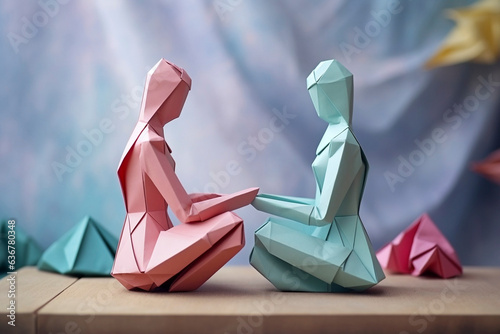 Compassion, Deep listening , emotional support concept. Metaphoric art, origami style photo