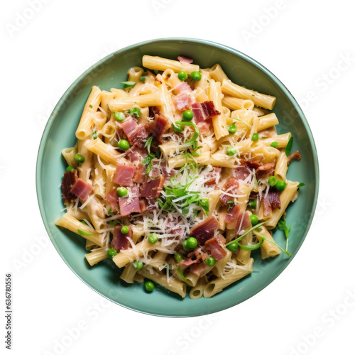 Plate of Cheesy Ham Pasta Isolated on a Transparent Background 