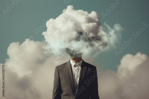 Man with head in cloud minimalist concept. Generative AI