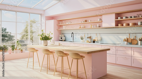 a modern pastel colored kitchen