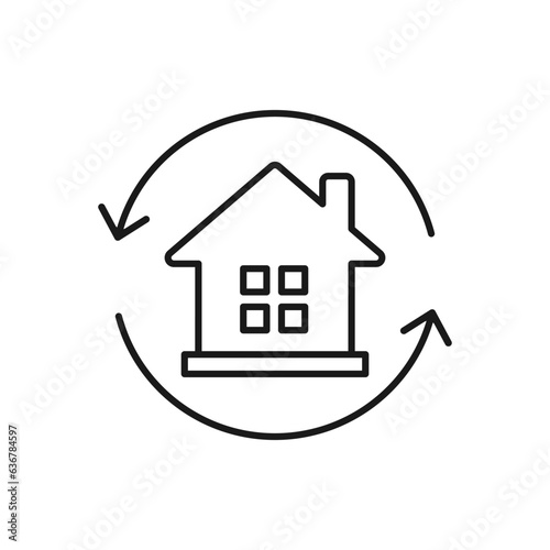 House in circular arrow. Home sync icon line style isolated on white background. Vector illustration