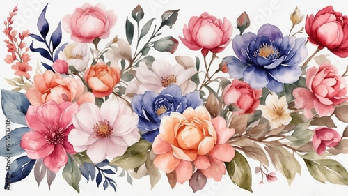 Different flowers of different colors, watercolor Flowers floral clipart with White background jpg illustration, AI generated images,4k resolution 