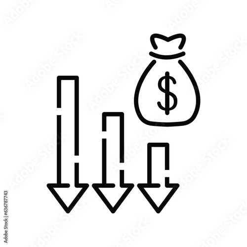 financial risk icon, benefit reduce dollar, reduction cost, thin line web symbol on white background - editable stroke vector illustration eps10