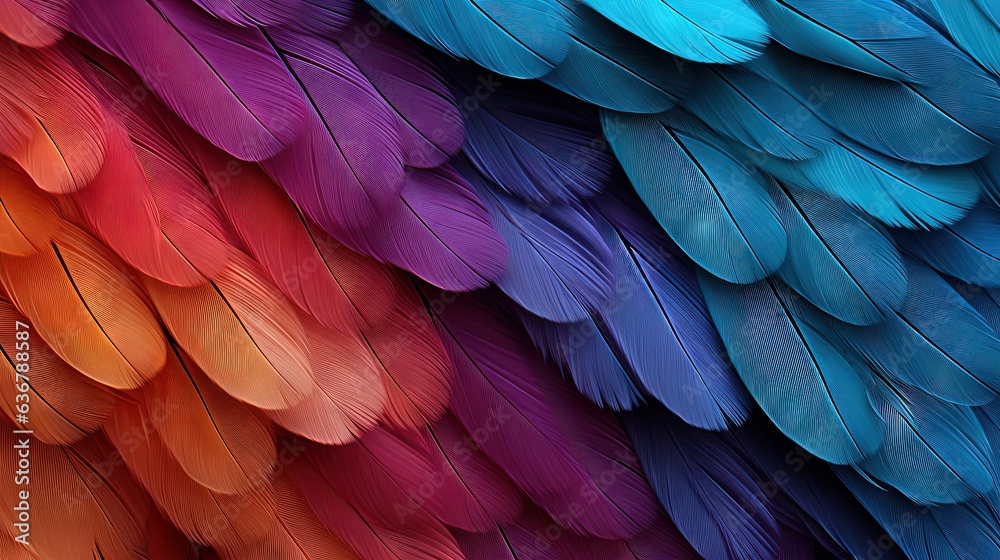 Fototapeta premium a close up of a multicolored bird's feathers. generative ai