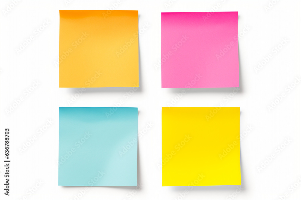 Collection of different colored sheets of note papers with curled corner, ready for your message. Realistic illustration. Isolated on white background. Front view. Close up. Set. High quality photo