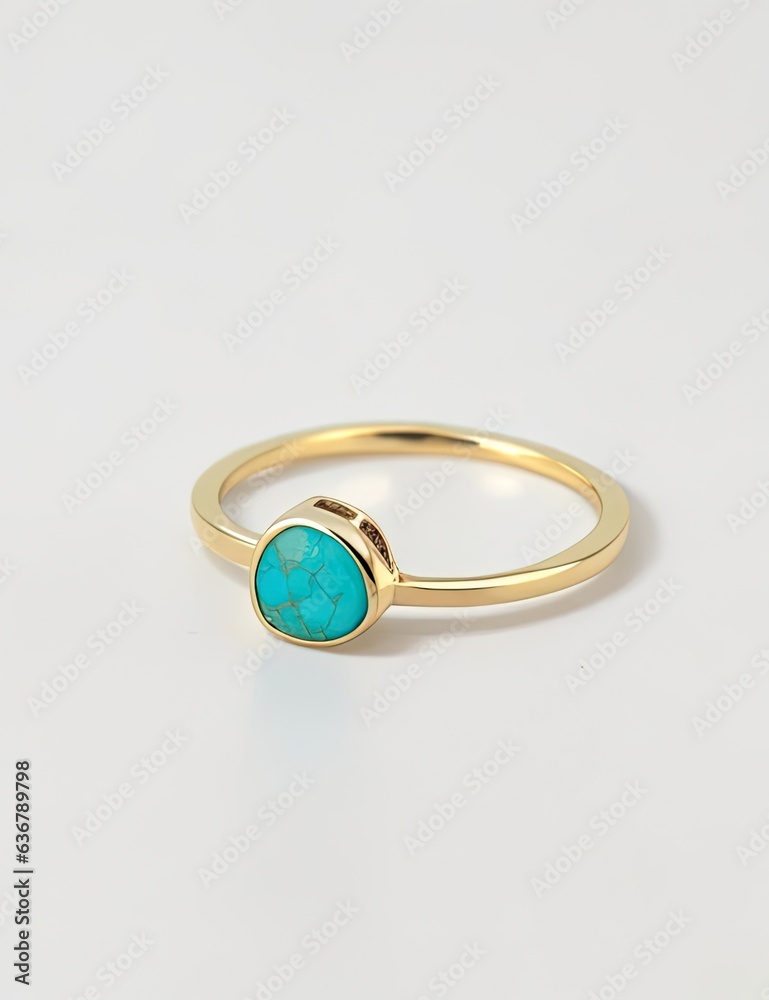 Jewelry ring with turquoise on a white background. Generative AI.