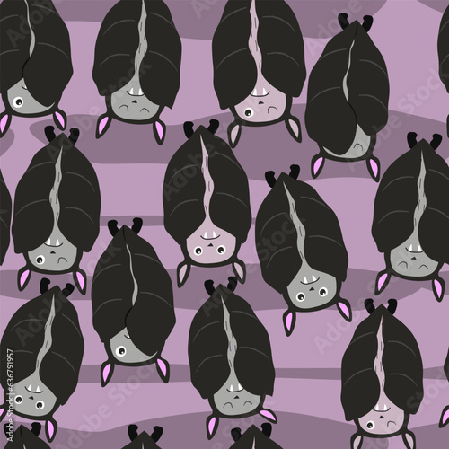 Seamless pattern with bats sleeping upside down. Halloween print. Vector graphics.