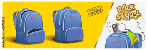 Welcome Back to School Backpack front back all angles Ruler Magnifier Orange Watercolor