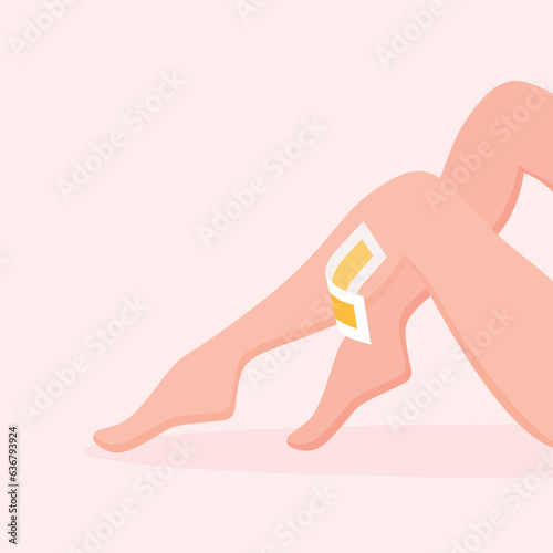 Waxing female legs. Woman removing hair from the leg. Sugaring epilation. Vector illustration in a trendy flat style.
